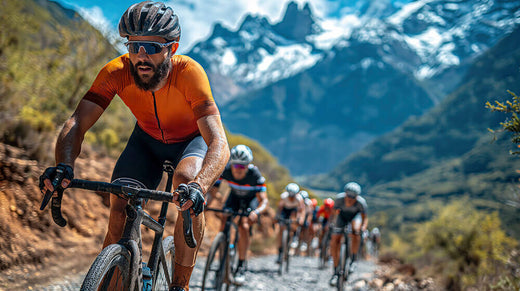 A group of cyclists climbing